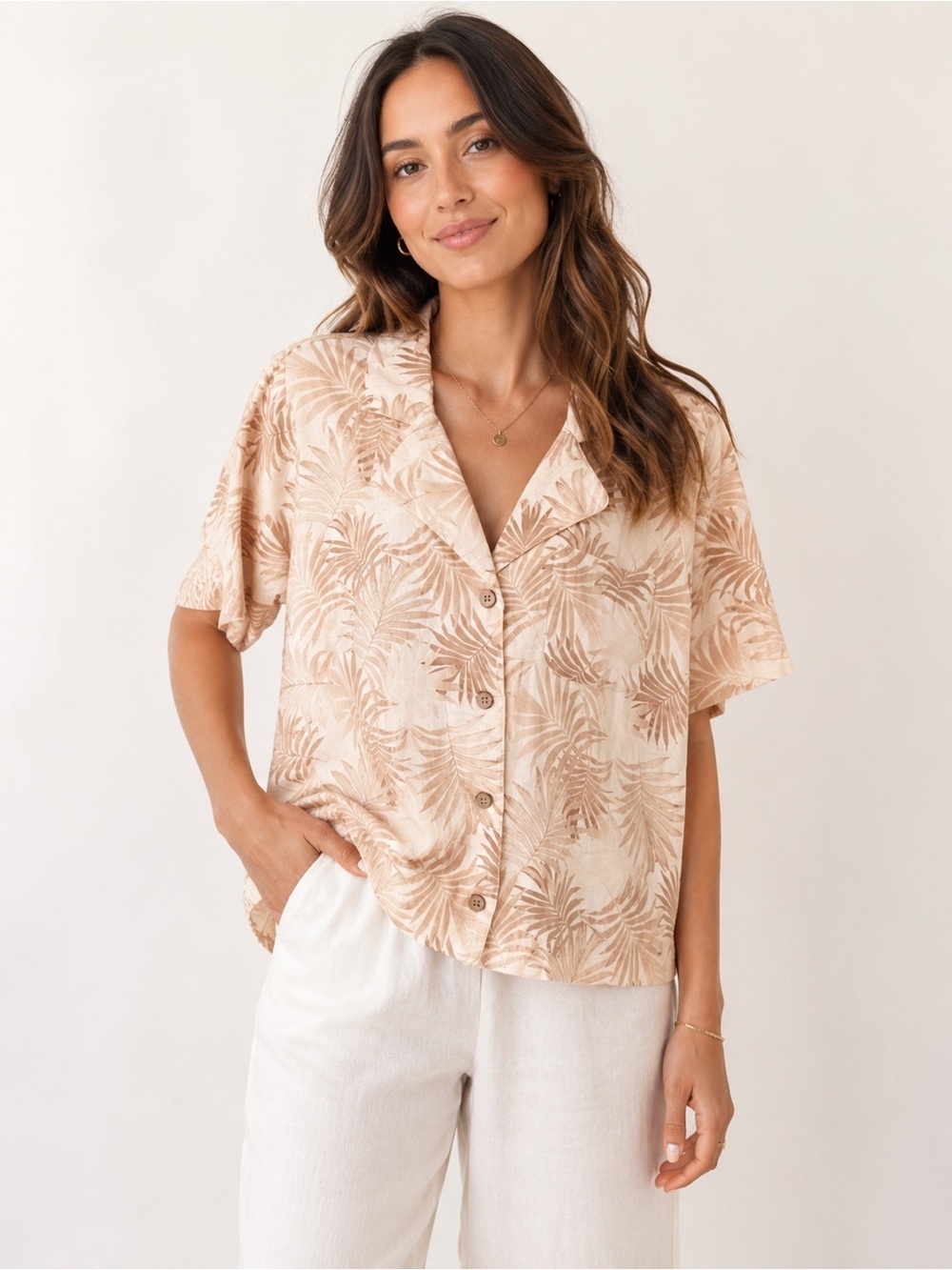 NEW Faherty Linen Paradise Cove Palm Print Top size Medium